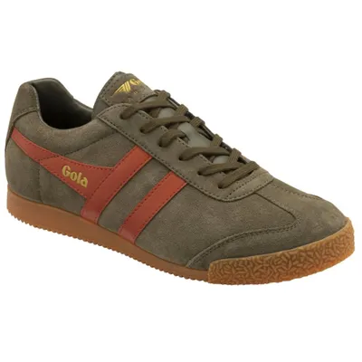A single Gola Harrier Suede sneaker is shown from a side-angle on a white background.