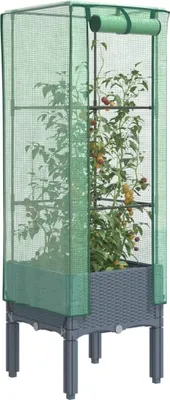 Produktbild von Hochbeet mit Gewächshaus-Aufsatz Rattan-Optik 40x40x140 cm, Gabionen 2024 Neu DesignMöbel