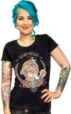Produktbild von Veganer-Damenshirt Girlie-Shirt Vegan-Power schwarz-braun - XL