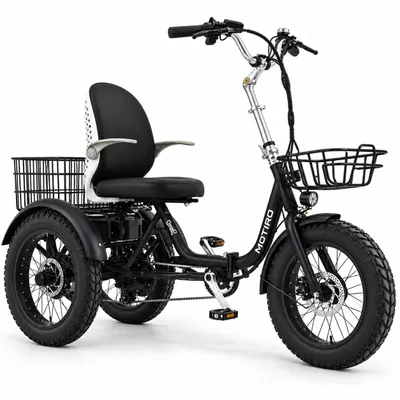Productafbeelding van Motiro M43 elektrische driewieler voor volwassenen, zwart – fatbike 20/18", opvouwbaar, vering, 48 V 15 Ah, tot 60 km, 2 manden