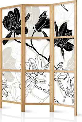 Produktbild von Paravent Blumen 135x171 cm - 3-teilig - einseitig - eleganter Sichtschutz - Raumteiler - Trennwand - Raumtrenner - Holz - Design Motiv - Deko - Japan p-B-0011-z-b