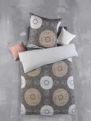 Produktbild von Optidream Mikrofaser Bettwäsche 135 x 200 cm Bettbezug Kopfkissenbezug 80 x 80 cm Mala-Wende grau apricot
