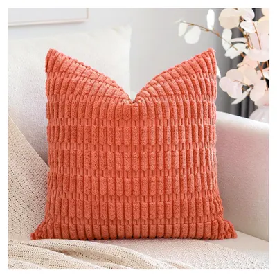 Produktbild von 1er Set Boho Gestreifte Kissenbezug Einfarbig Zierkissenbezug Dekokissen Sofakissen 40x40 cm Kissenhülle Weiche Couchkissen für Sofa Wohnzimmer Schlafzimmer Dekor, Koralle