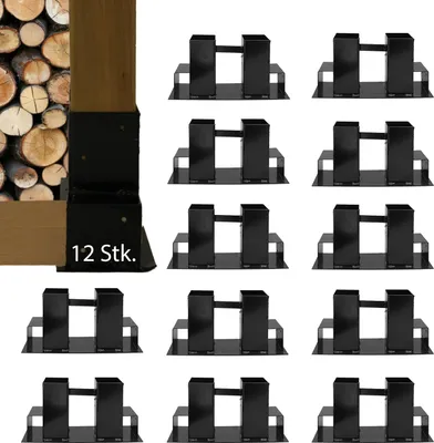 Produktbild von Holzstapelhilfe 12 Stk. Halterung 34 x 10 cm lackierter Stahl schwarz Holzstapelhalter