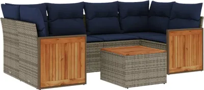 Produktbild von vidaXL 7-teiliges Gartensofa-Set mit Kissen, grau, Polyrattan