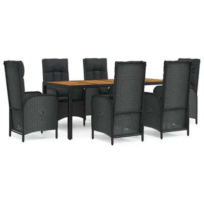 Produktbild von vidaXL 7-tlg. Garten-Essgruppe mit Kissen Schwarz Poly Rattan