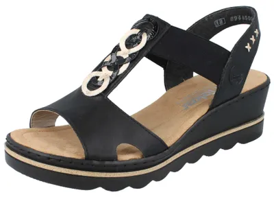Produktbild von RIEKER Damen Keilsandalette schwarz Kunstleder - Größe: 38