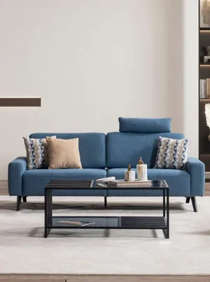 Produktbild von Modern Sofa 3 Sitzer Blau Polster Sofas Design Textil Wohnzimmer Dreisitzer