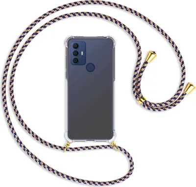 Produktbild von Handykette Backcover-Schutzhülle mit Band (Metall goldfarben) für TCL 30 SE, TCL 305, TCL 306 - blau+beige