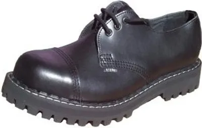 Produktbild von Steel Halbschuhe Schwarz mit Stahlkappe, 3-Loch-Schnürung, Rindsleder, Ranger-Stil, verschraubte Sohle, dreifach genäht, Absatzhöhe 3,5 cm