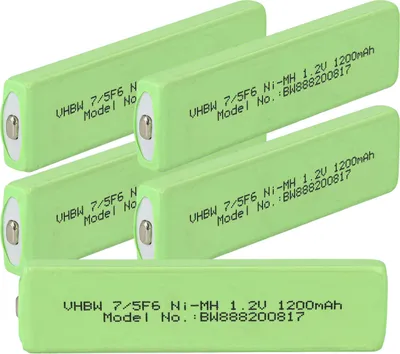 Produktbild von vhbw 5x Akkuzelle kompatibel mit Panasonic RP- BP140H, BP61 CD Player (1100 mAh, 1,2 V, NiMH), Akku 7/5F6, Button Top