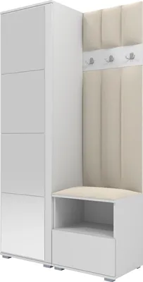 Produktbild von Garderoben-Set Nela I LUX mit Spiegel, gepolsterte Garderobe 100 cm mit Sitzbank, Wandpaneelen und Stauraum (Farbe: Weiß + Trinity 01)