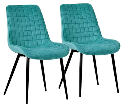 Produktbild von Esszimmerstühle 2er Set, Petrol, Samt-Sitzfläche mit schwarzen Metallbeinen, Küchenstühle mit Rückenlehne, Polsterstühle für Esszimmer, Küche, Büro