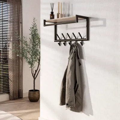 Produktbild von Hoyz Collection – Terra Garderobenständer, 2 x 5 Haken, 65 cm – Melamin-Travertin