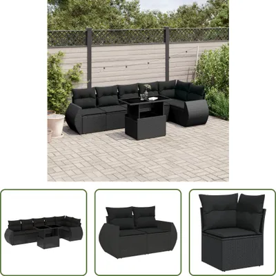 Produktbild von The Living Store 7-tlg. Garten-Sofagarnitur mit Kissen Schwarz Poly Rattan
