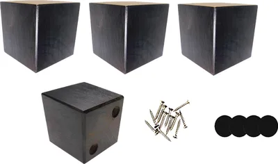 Obrázek produktu pro Dřevěná noha nábytková noha kostka černý lak 5x5x5cm sada upevnění