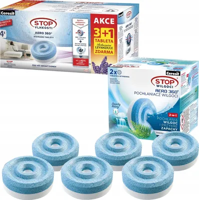 Zdjęcie produktu dla Ceresit Absorbent tabletki 450g 6 sztuk (1x lawenda 3x natura 2x wodospad górski)