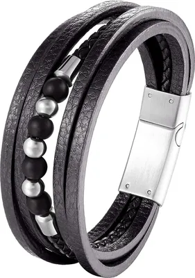 Produktbild von Karisma Männer Mehreihiges Lederarmband mit Kugeln aus Edelstahl Länge 21cm BLQ262 - Black