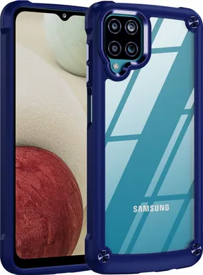 Produktbild von Samsung A12 Hülle, Hybrid Transparente PC Robust TPU Bumper Stoßfest Schutzhülle für Samsung Galaxy A12 Blau