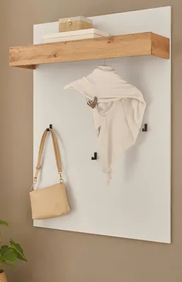 Produktbild von Garderobenpaneel "Center" in weiß und Wotan Eiche Wandgarderobe 100 x 135 cm