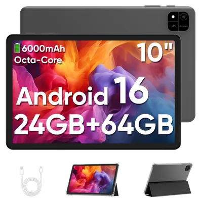 Produktbild von Android 16 Tablet 10 Zoll 24GB RAM+64GB ROM 2TB erweiterbar Tablet Bildschirmauflösung 1280p Unisoc T606 Octa-Core Prozessor WiFi 6 Dual-Kamera Schwarz