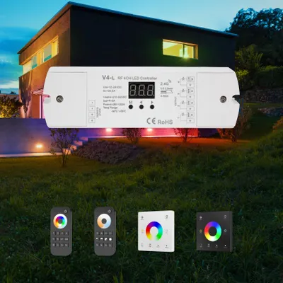 Produktbild von HEXIM 12-48V LED Controller & Fernbendienung - Smart Home & Phone Sprachsteuerung Alexa Google Assistant (modellabhängig) - 4 in 1 Controller - einfarbig RGB RGBW CCT (V4-L 4CH - Controller)