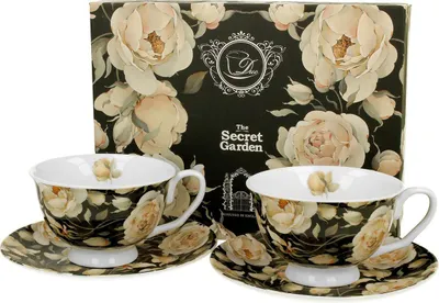 Produktbild von DUO | Tassen - Kaffeetassen - 250 ml - 2er Set - Blumenmuester - Untertasse - Bunt - in Geschenkbox