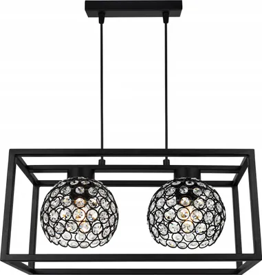 Obrázek produktu pro Závěsné svítidlo Crystal Cage - Stropní svítidlo do obývacího pokoje, ložnice a jídelny - Závěsné svítidlo z kovu a skla - E27 - Černá - 2 žárovky