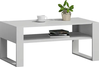 Produktbild von MATKAM Couchtisch KAJA H50 x B100 x T53,6 cm, offene Ablage unter der Tischplatte, Kufenbeine (Weiß)