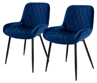 2er-Set Esszimmerstühle, Samt, dunkelblau, Metallbeine, 49 cm Sitzhöhe