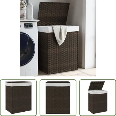 Zdjęcie produktu dla The Living Store Kosz na pranie z pokrywą Ciemnobrązowy 46x33x60 cm Poli rattan