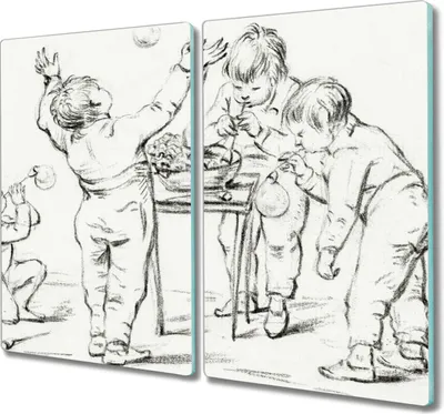 Produktbild von Coloray Schneidebrett Herdabdeckplatte 2x30x52 cm Kochplattenabdeckung Küchenbrett Hackbrett - Menschen Kinder Jungen
