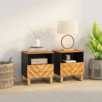 Produktbild von vidaXL Nachttische 2 Stk. Braun und Schwarz Massivholz Mango