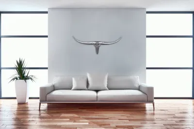 Produktbild von FineBuy Bull Geweih S Wanddekoration 74cm breit Alu Aluminium silber Wandgeweih