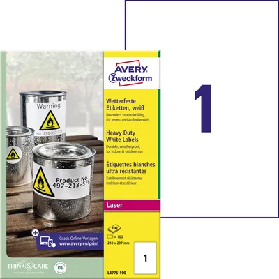 Obrázek produktu pro Avery Durable Heavy Duty L4775 - polyester - permanentní lepidlo - bílý - 210 x 297 mm 100 štítků (100 listů x 1) štítky (L4775-100)