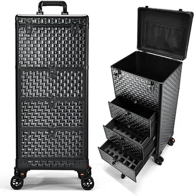 Produktbild von Kosmetik Trolley mit 3 Schubladen Friseurkoffer Groß Kosmetikkoffer Ngaelkoffer Make up Koffer mit 360° drehbare Rollen Schminkkoffer Abschließbarer Nageldesign Koffer Werkzugkoffer,Schwarz