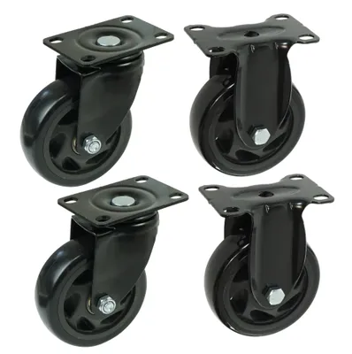 Produktbild von Set mit Möbelrollen Ø 100 mm, drehbar, ohne Bremse, gummierte Räder, schwarz