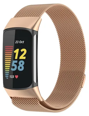 Produktbild von Für Fitbit Charge 6 / 5 Metall Stahl Mesh Armband mit Magnetverschluss Rose Gold