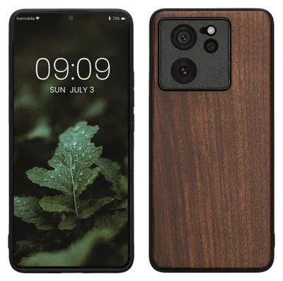 Produktbild von kwmobile Handyhülle für Xiaomi 13T / 13T Pro Hülle Holz - Case mit TPU Bumper - Stoßfestes Hardcase - Schutzhülle Cover in Dunkelbraun