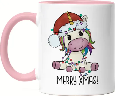 Produktbild von Merry Christmas Tasse Rosa Geschenkidee Einhorn-Fans Unicorn Süßes Motiv für Weihnachten für Kinder