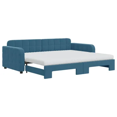Zdjęcie produktu dla vidaXL Rozkładana leżanka z materacem niebieska 90x200 cm aksamitna