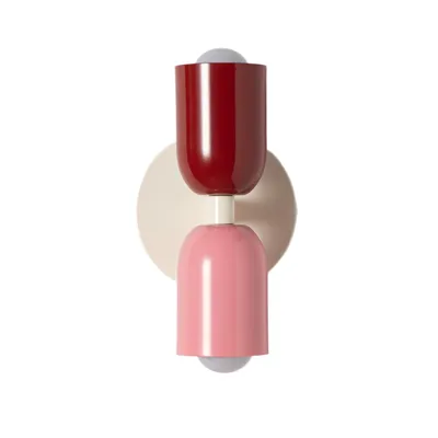 Produktbild von TWIN Wandleuchte E27 2-flammig, Metalllampe Rot Rosa und Creme mit Up Down Beleuchtung, moderne Wandlampe für Schlafzimmer Flur Wohnzimmer