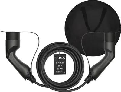 Produktbild von Deltaco E-Auto EV-Ladekabel + Tasche, Typ2 auf Typ2, 16 A, 11 kW, 3-phasig, 5m