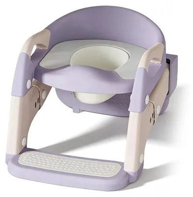 Image de Escalier-siège de toilette 2 en 1 pour enfants - Modèle SE-01 - Siège de toilette pour enfant - Hauteur réglable - Marches antidérapantes - Pliable - Pour les enfants de 4 à 6 ans - Couleur : violet