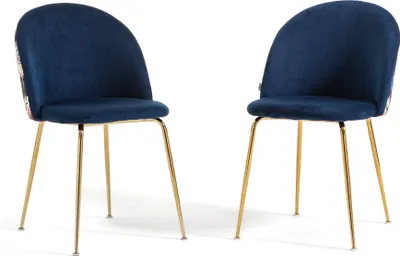Immagine prodotto di Set di 2 sedie da pranzo imbottite in velluto decorato, gambe in metallo, design elegante per cucina, sala da pranzo, bar e ristoranti SARA - Fenicottero/Oro