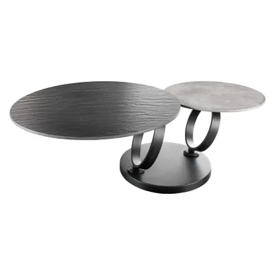 Produktbild von riess-ambiente Drehbarer Couchtisch DANCING RINGS schwarz grau Beton Schiefer Keramik rund Metallfuß Beistelltisch Tisch