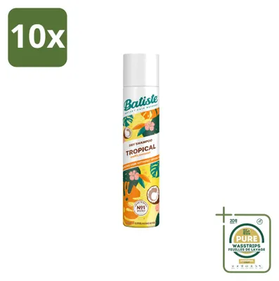 Imagen del producto de 10 unidades de champú seco Batiste Tropical, con aroma tropical, de 200 ml cada uno. Paquete de suministro