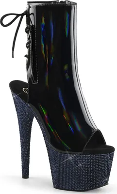 Produktbild von BEJEWELED-1018DM-7 Pleaser Strass High-Heels Plateau Stiefeletten Mitternachtsschwarz Holo