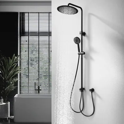 Produktbild von Regendusche Schwarz Duschsystem ohne Armatur, 300mm Rund Regendusche Edelstahl Duschset, Höhenverstellbar, 3 Strahlarten Duschkopf, Duschsystem, Duschsäule Duschset für Dusche