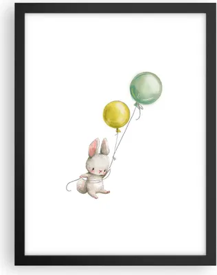 Produktbild von Gerahmtes Poster - Schwarzer Rahmen - Häschen Luftballons Kinder - 30x40 cm - Wand Bild - Wanddeko - Wandbilder - Kunstposter - Wandposter - Bilderrahmen - Bilder - Kunstdruck - P2BPA30x40-4731